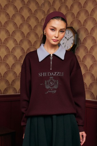 Ivara Half Zipper Jumper In Burgundy