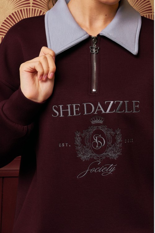 Ivara Half Zipper Jumper In Burgundy