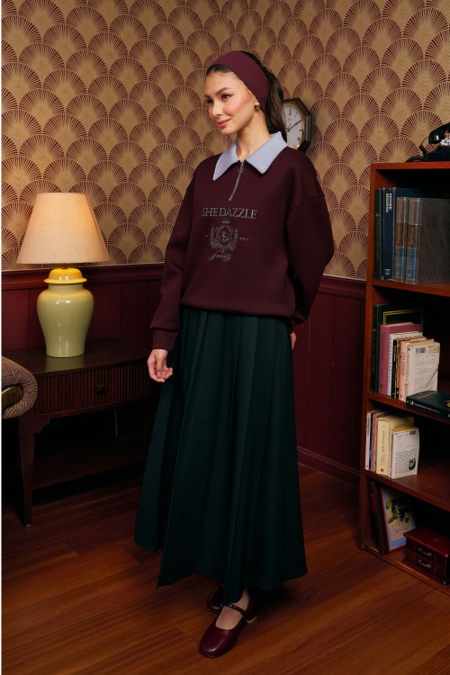 Ivara Half Zipper Jumper In Burgundy