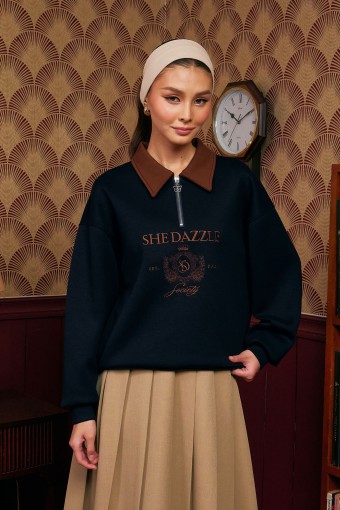 Ivara Half Zipper Jumper In Navy Blue