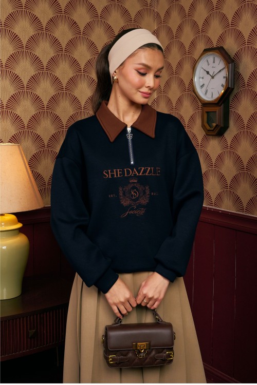 Ivara Half Zipper Jumper In Navy Blue