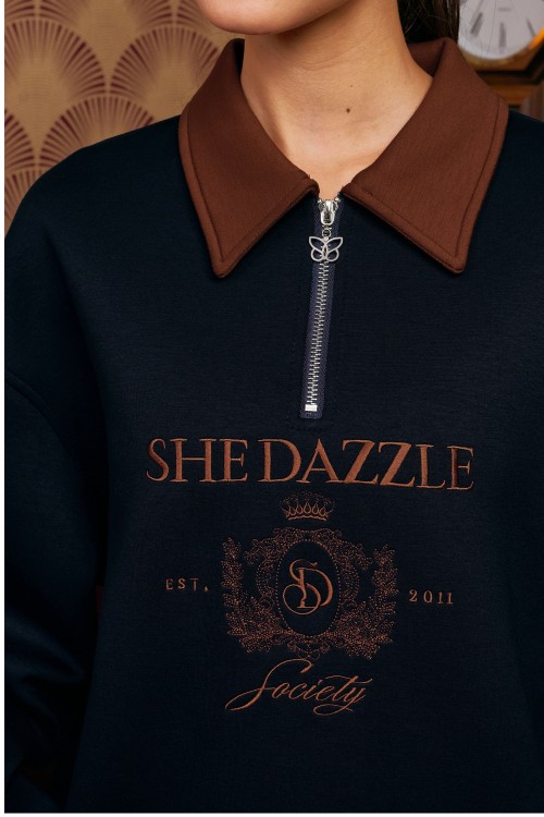 Ivara Half Zipper Jumper In Navy Blue