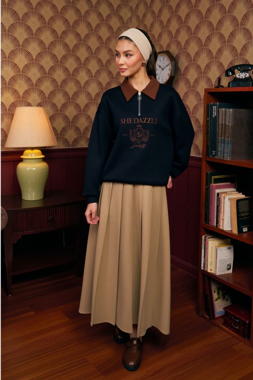 Ivara Half Zipper Jumper In Navy Blue